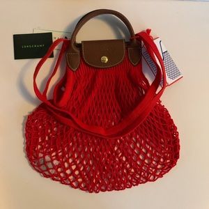 Longchamp Le Pliage Filet knit bag in Red